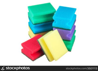 Various sponges isolated on white background