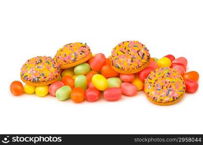 Various sweets isolated on the white background
