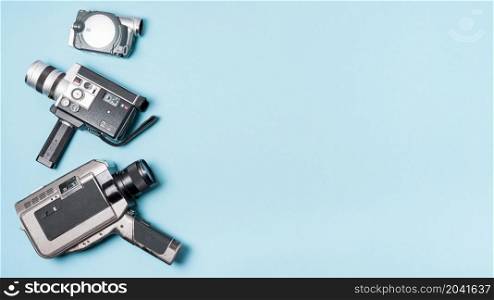various type camcorder blue background