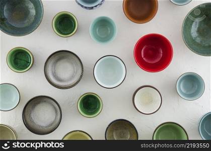 various type ceramic cup glasses isolated white background