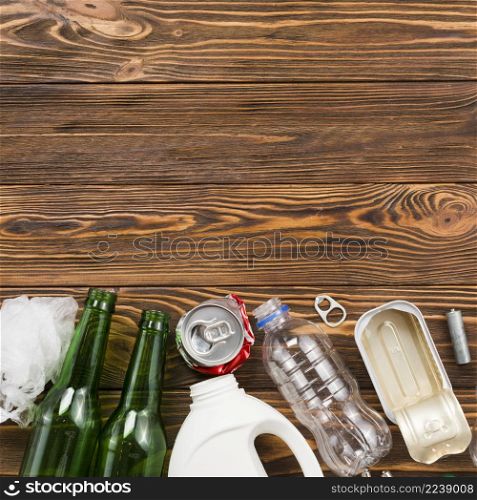 various type recycling garbage wooden desk