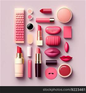 Various types of lipstick illustration. AI generative.