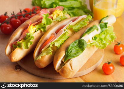 Various types of sandwiches on the table