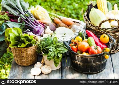 Various vegetables on a wooden table - healthy still life