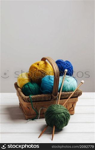 various wool balls basket
