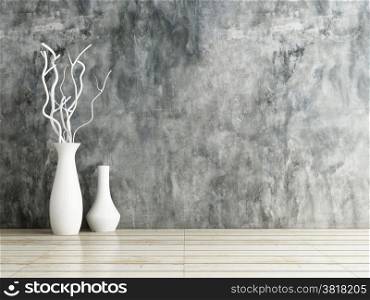 vase ceramics on wooden and concrete wall background