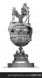 Vase wins in 1841 at the Goodwood Races, England, vintage engraved illustration. Magasin Pittoresque 1841.