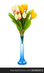 Vase with tulips isolated on white