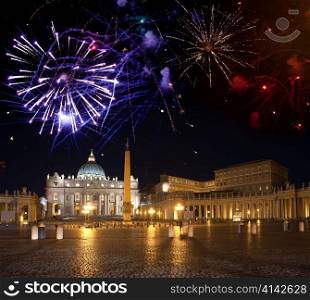 Vatican. Celebratory fireworks over a St Peter&acute;s Square