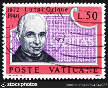VATICAN - CIRCA 1972: a stamp printed in the Vatican shows Luigi Orione, Secular Priest, Founder of CARITAS, Catholic Welfare Organization, circa 1972
