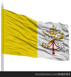 Vatican City Flag on Flagpole, Capital City of Vatican, Flying in the Wind, Isolated on White Background