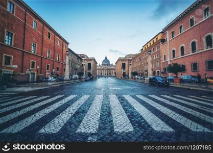Vatican City, Vatican, Oct 6, 2017: Street in front of St Peter &rsquo;s Basilica in Vatican, Rome, Italy. Saint Peter&rsquo;s is a church built in Renaissance style located in Vatican City, Rome, Italy.