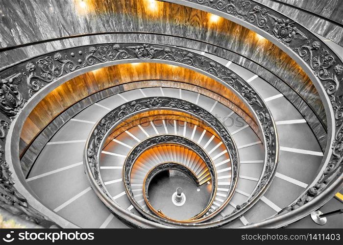 Vatican vortex stairs black and white view from above, Holy See
