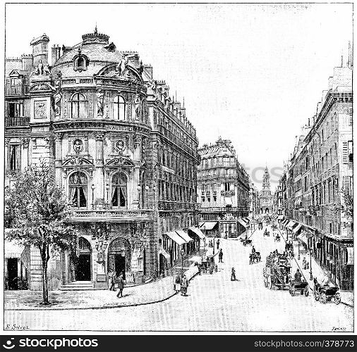 Vaudeville Theatre, Rue de la Chaussee d'Antin, Holy Trinity, vintage engraved illustration. Paris - Auguste VITU ? 1890.