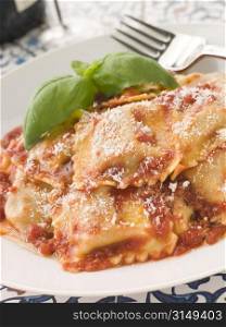 Veal and Sage Ravioli with Tomato and Basil Sauce with Grated Parmesan