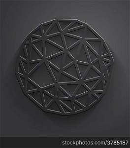 Vector abstract dark gray background with embossed paper polygonal circle with drop shadow.&#xA;&#xA;