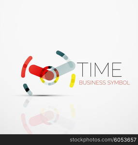 Vector abstract logo idea, time concept or clock business icon. Creative logotype design template made of overlapping multicolored line segments