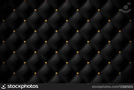 Vector abstract upholstery or matte black leather texture sofa background and antique bronze nails for antique furniture decoration flower head pattern (close up)
