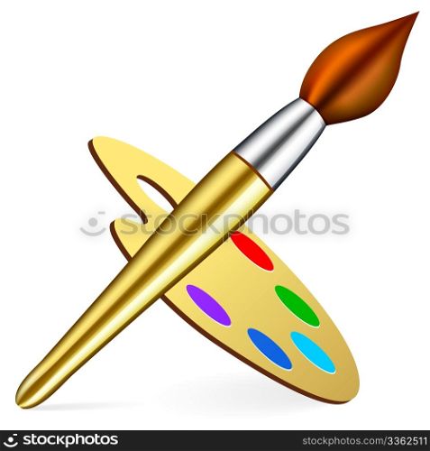 Vector artist&rsquo;s palette and brush on white background