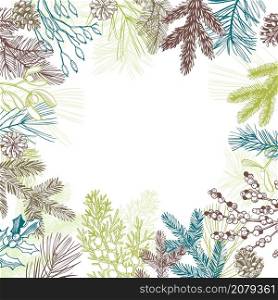 Vector background with hand drawn Christmas plants. Sketch illustration.