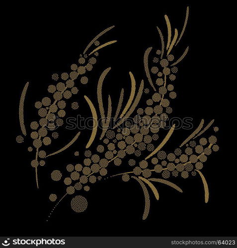 Vector Branch of sea-buckthorn Berries. Engraving Hand Drawn Floral Illustration. Dots Texture.. Vector Branch of sea-buckthorn Berries. Engraving Hand Drawn Floral Illustration.
