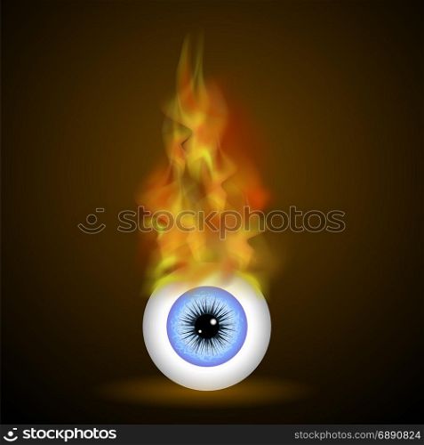 Vector Burning Blue Eye with Fire Flame on Dark Background. Vector Burning Blue Eye with Fire Flame