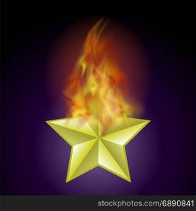 Vector Burning Star with Fire Flame Isolated on Blue Background. Vector Burning Star with Fire Flame