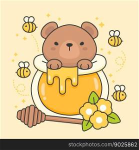 Vector character of cute bear in a honey jar