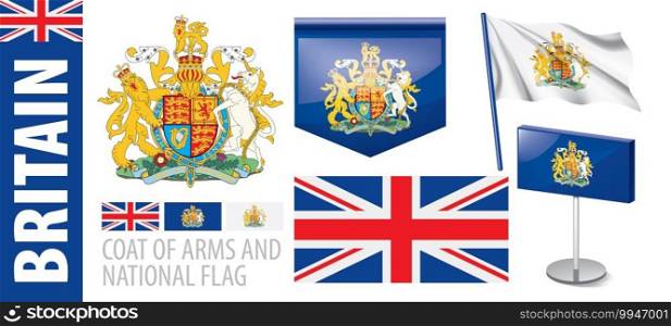 Vector coat of Arms and national flag of Britain.. Vector coat of Arms and national flag of Britain