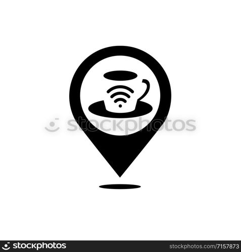 Vector coffee, WiFi and map pointer symbol combination. internet cafe and GPS locator symbol or icon