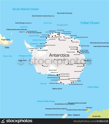 Vector color Map of Antarctica