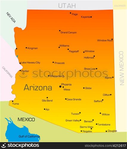 Vector color map of Arizona state. Usa