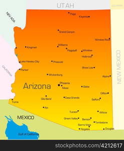 Vector color map of Arizona state. Usa