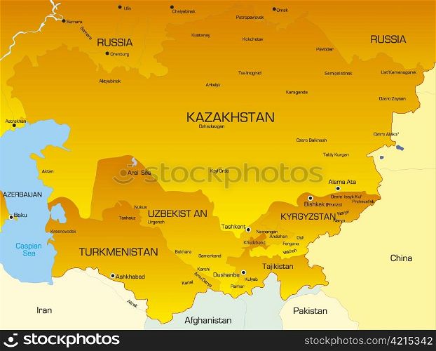 Vector color map of Central Asia countries