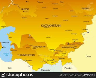 Vector color map of Central Asia countries