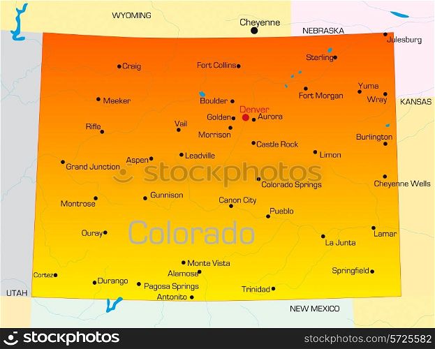 Vector color map of Colorado state. Usa