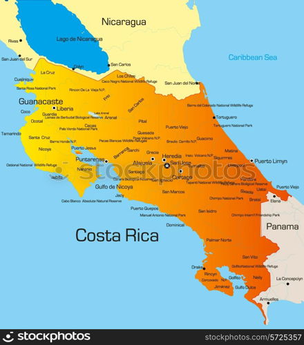 Vector color map of Costa Rica country