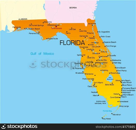 Vector color map of Florida state. Usa