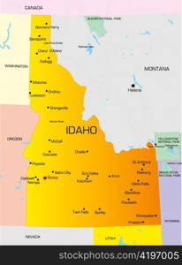 Vector color map of Idaho state. Usa