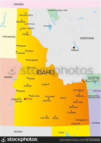 Vector color map of Idaho state. Usa