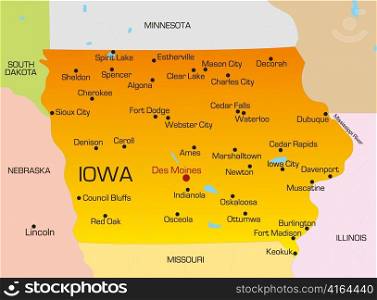 Vector color map of Iowa state. Usa