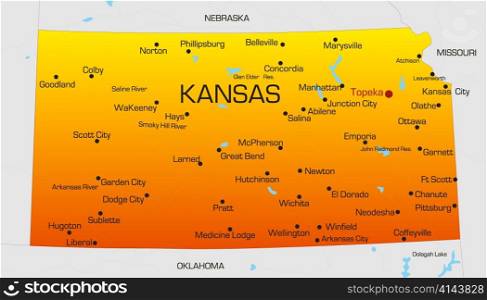 Vector color map of Kansas state. Usa
