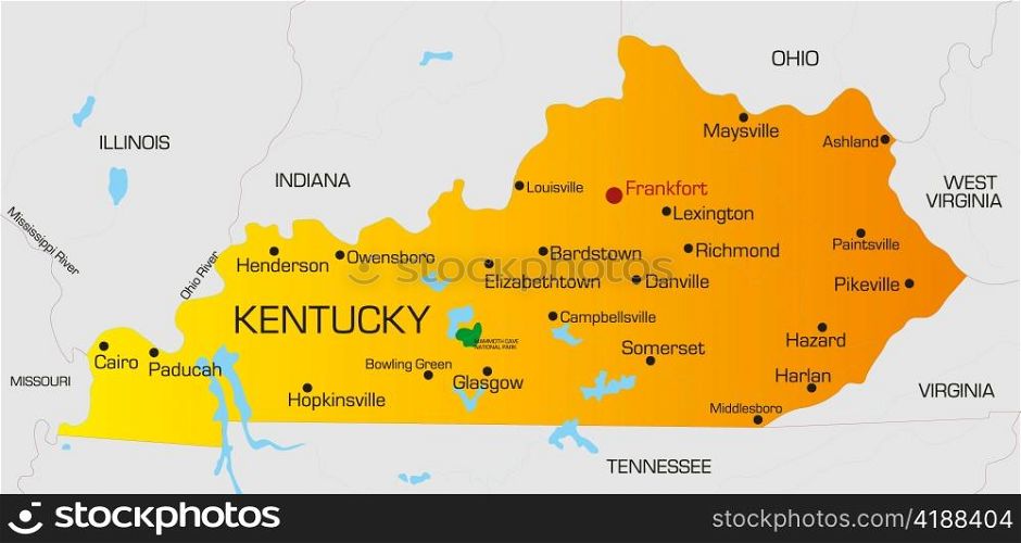 Vector color map of Kentucky state. Usa