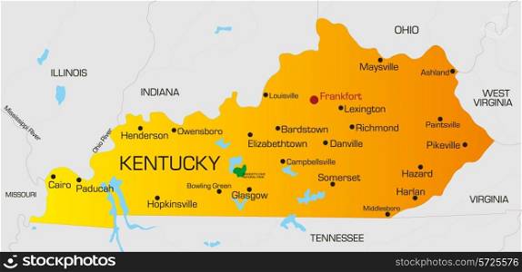 Vector color map of Kentucky state. Usa