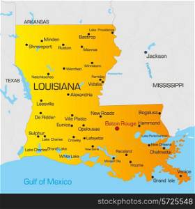 Vector color map of Louisiana state. Usa