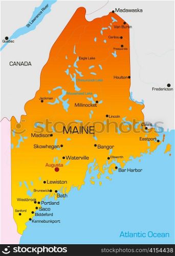 Vector color map of Maine state. Usa