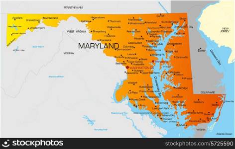 Vector color map of Maryland state. Usa