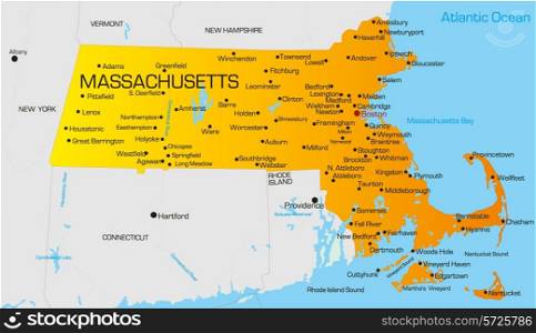 Vector color map of Massachusetts state. Usa
