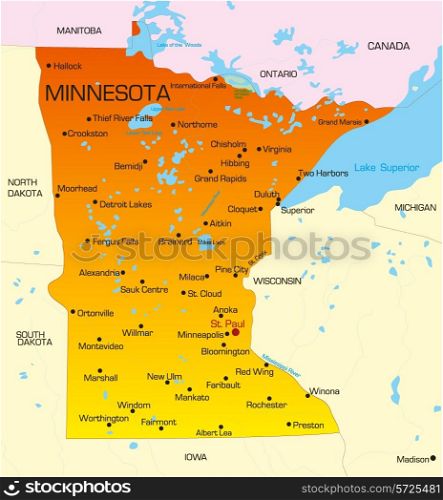Vector color map of Minnesota state. Usa