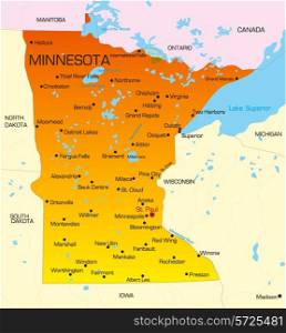 Vector color map of Minnesota state. Usa